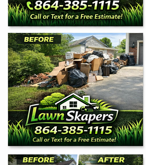 Before — junk and debris piled along driveway